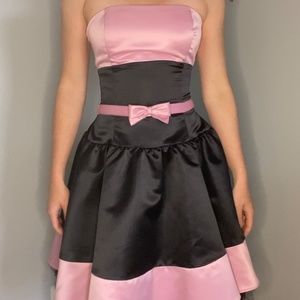 jessica mcclintock for gunne sax pink and black strapless dress